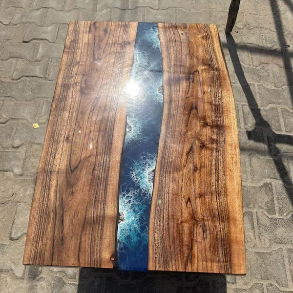 Custom Made Epoxy Resin Center Sofa Dining Table Top Kitrchen Slab Conference Meeting Desk Luxury Acacia Wooden Live Edge Home Decors