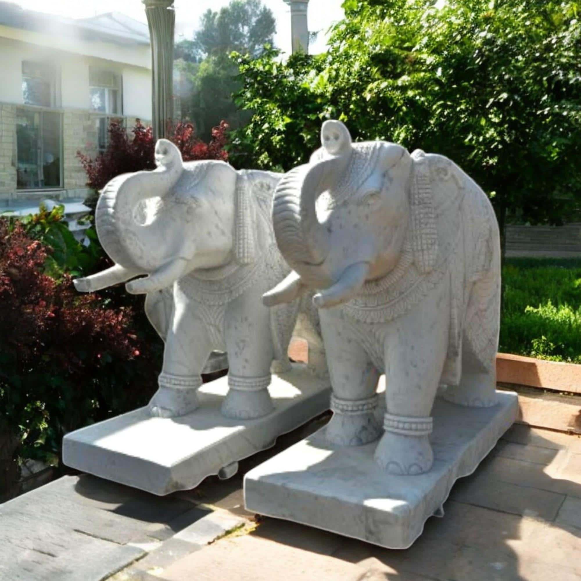 手彫りの白い大理石の象の像（ペア）：風水インテリア - Etsy 日本