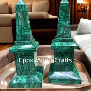 Natural Malachite Obelisk Decorative Crystal Tower for Spiritual Healing Stone for Meditation for Luxury Interiors Home Decors