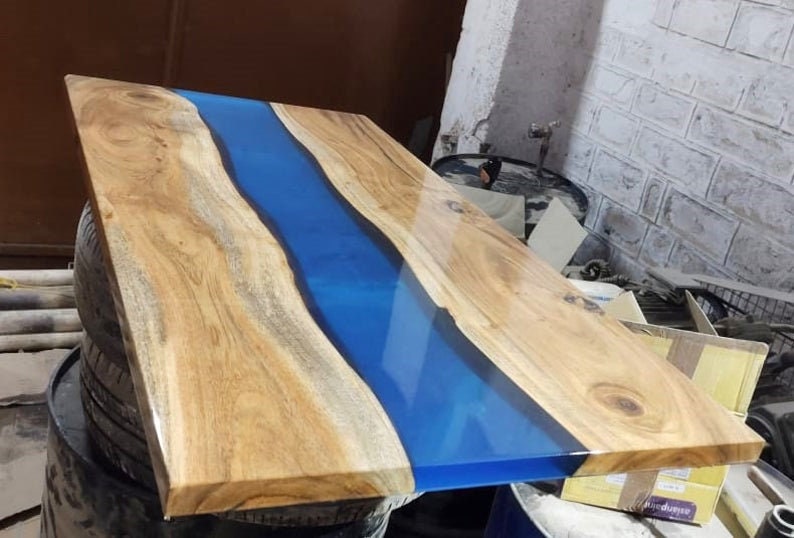 Verfügbarer Blauer Epoxidharz Flusstisch Natürlicher | Etsy