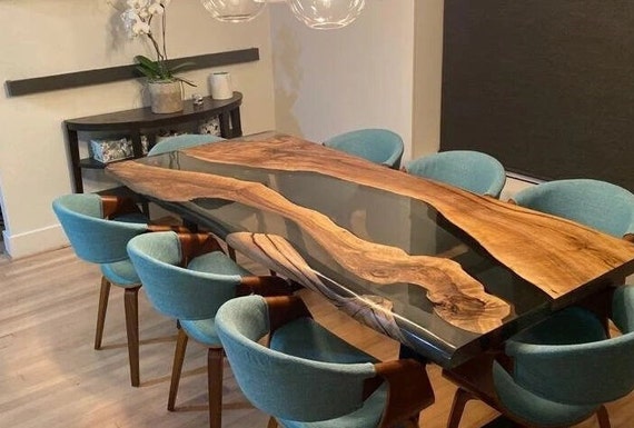 Black Epoxy Table, Resin Table,Acacia Wood Table, River Dining Table, for  Home