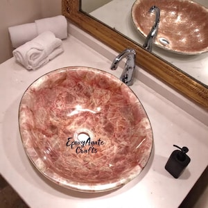 Rose Quartz Stone Bathroom Kitchen Sink  Luxury Pink Crystal Wash Basin for Modern Vanity Tops, Spa-Inspired Interiors & Healing Home Décors