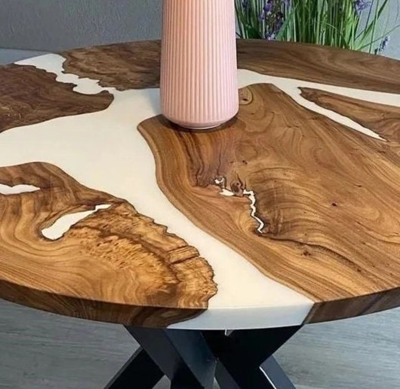 Round Top White Epoxy Resin Coffee Table Tops, Mid Century Modern Arts