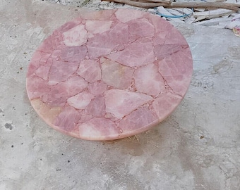 Mesa de centro de piedra de cuarzo rosa, muebles hechos a mano, piedra de cristal, conferencia, reunión, escritorio de oficina, decoraciones de losa de cocina