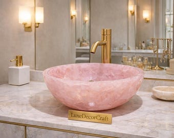 Handcrafted Rose Quartz Vessel Sink: Natural Pink Crystal Bathroom Basin