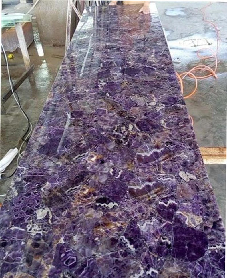 Purple Amethyst Stone Dining Table for Kitchen, Countertop, Conference