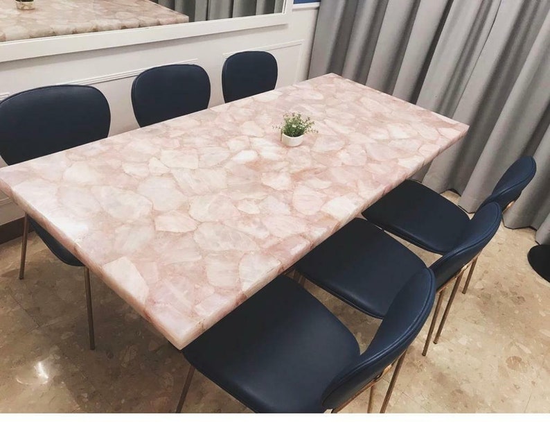 Rose Quartz Top Center Dining Table Kitchen Slab Table Etsy