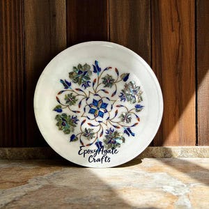 15&quot; Round White Marble Serving Plate Handmade Abalone Shell Stone Floral Marquetry Inlay Arts Kitchen Serving Plate For Home Decors