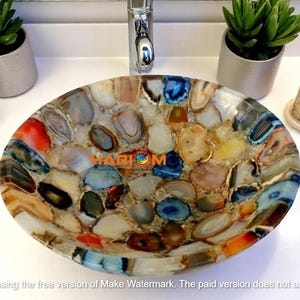 Multi Agate Stone Sink – Handmade Gemstone Wash Basin for Bathroom & Powder Room Sink  for High-End Homes Interiors Housewarming Sink Decors