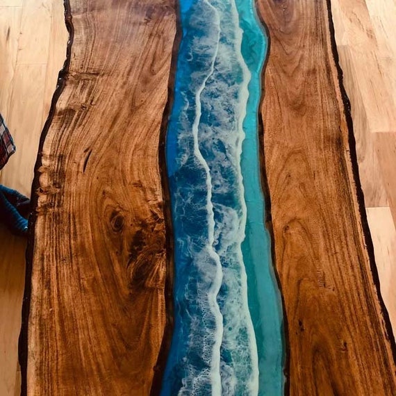 Epoxy Wooden Dining Table, Tabletop Epoxy Resin Coffee & Dining Table,  Handmade Furniture, Woodworking Live Edge Table, Patio Furniture Deco 