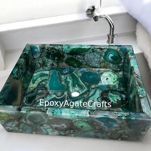 Luxury Green Agate Stone Kitchen/Bathroom Sink – Handmade Mosaic Art Washbasin for Modern and New Home Interiors