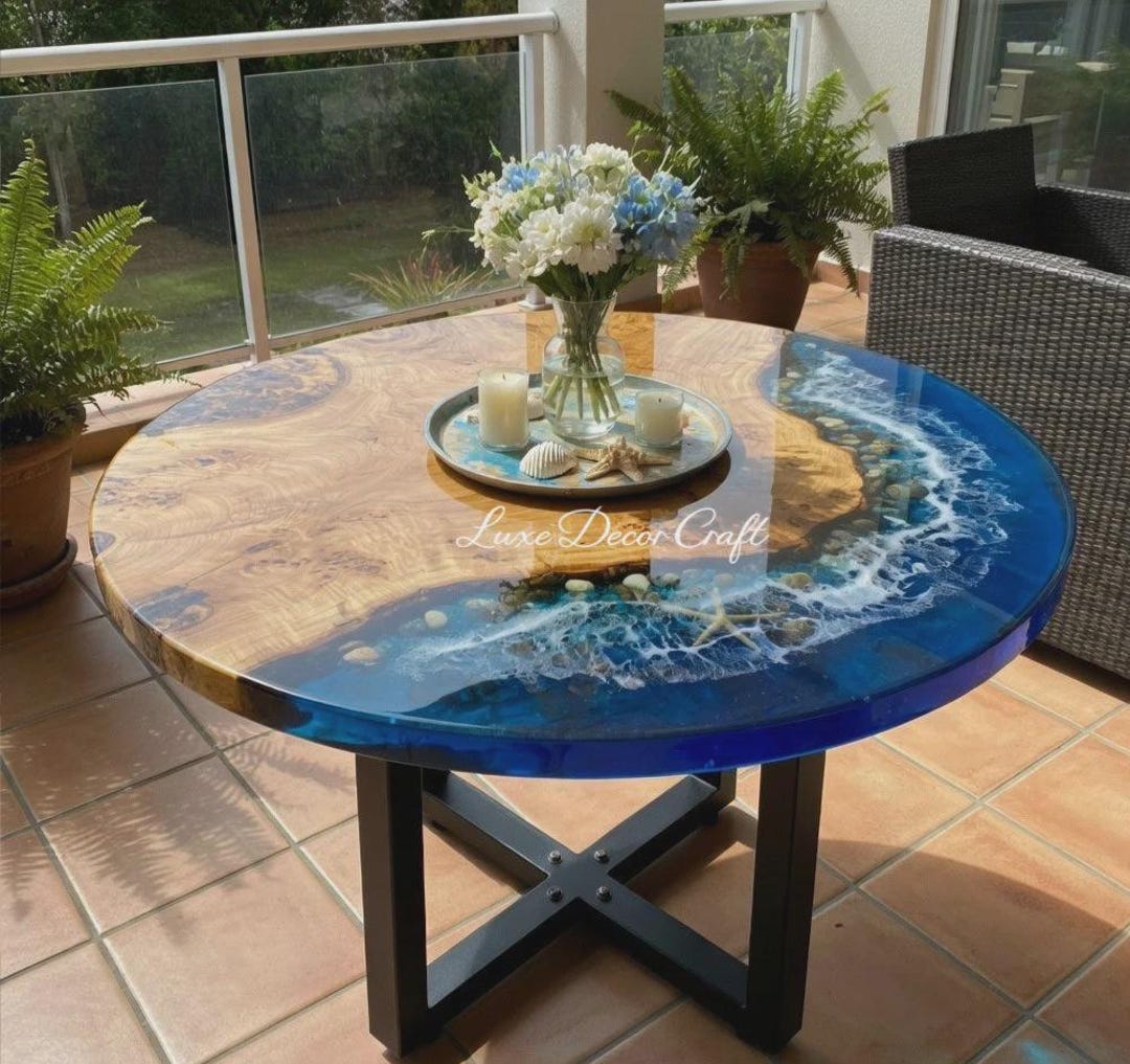 Round Ocean Epoxy Table, Live Edge Wood Coastal Coffee Table - Etsy