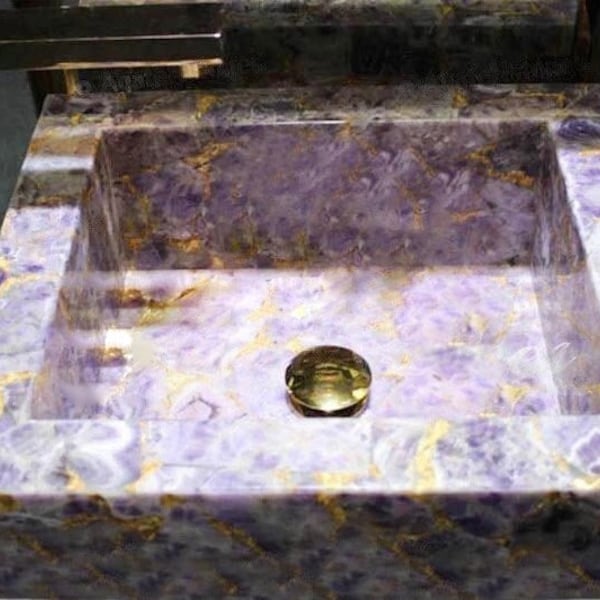 Amethyst Agate Stones Wash Basin , Purple Amethyst Agate Stone Sink Wash Basin Counter Top Random Agate Stone ,Bathroom & kitchen Décor