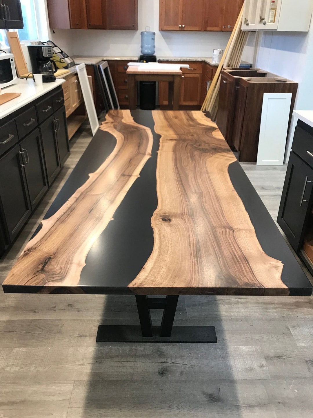 Black Epoxy Dining Table, Kitchen Table Top Handmade Furniture, Epoxy ...