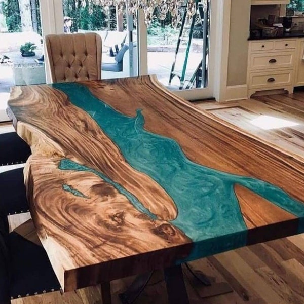 Custom Made Green Epoxy Resin Top Dining Table Handmade Furniture Mid Century Modern Arts Console Top Table Hallway Furniture Decors