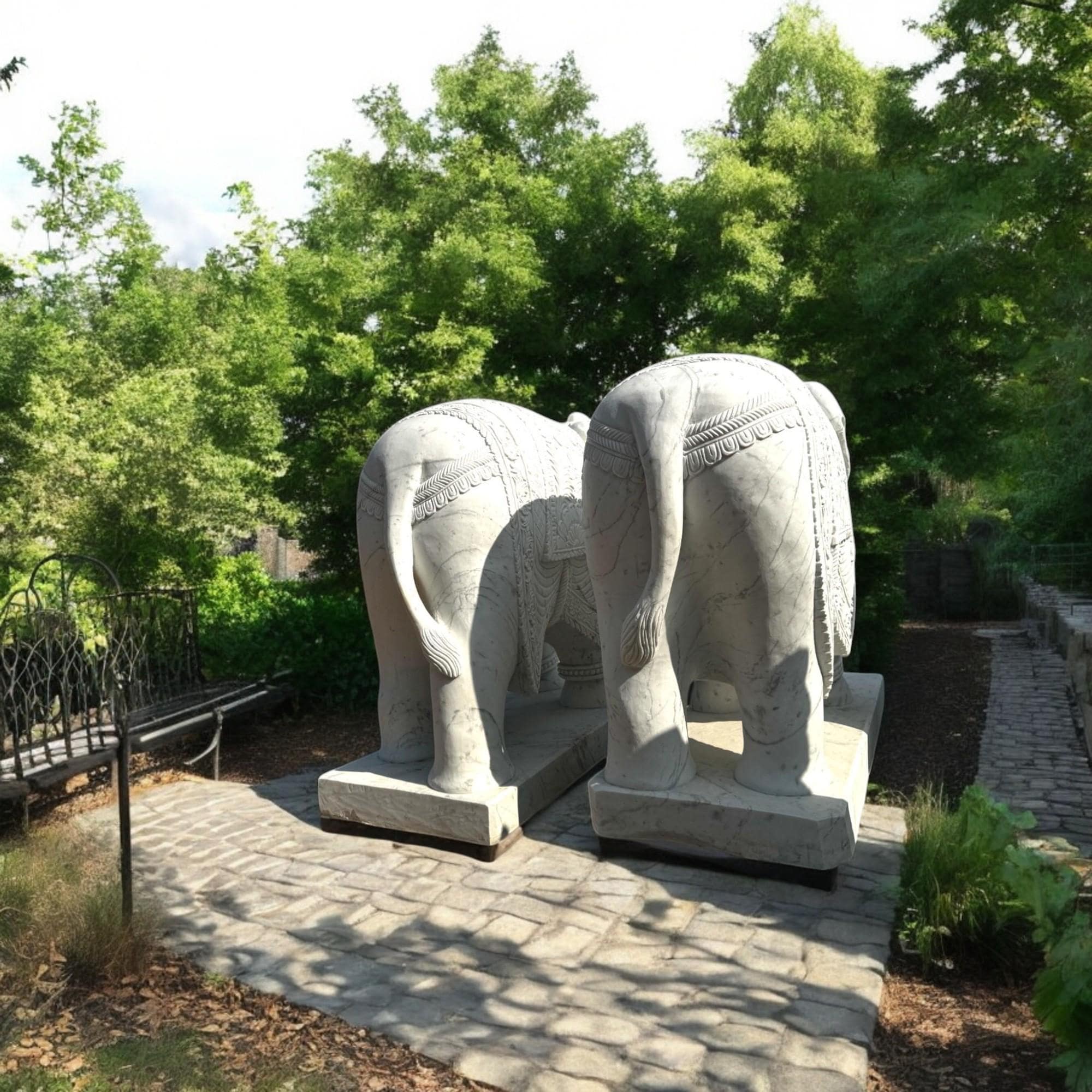 手彫りの白い大理石の象の像（ペア）：風水インテリア - Etsy 日本