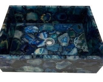 Natural Blue Agate Gemstone Sink Wash Basin Random Agate Stone Bathroom & kitchen Luxury Décor Agate Sink Decor