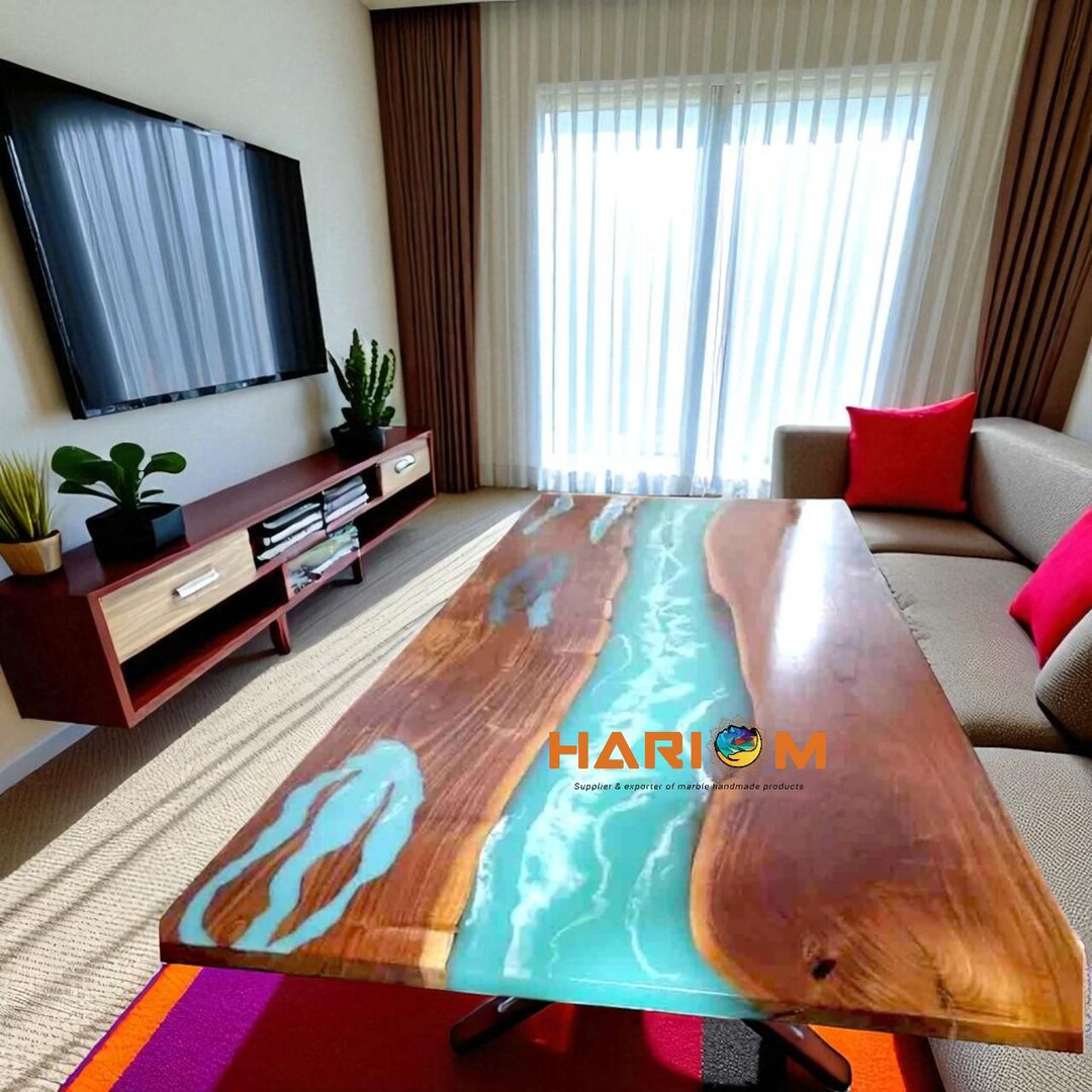 Ocean Wave Epoxy Resin Wood Dining Table Top Handmade Beach Style Table ...