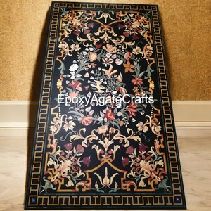 Handmade Black Marble Table Top: Floral Inlay Center Table