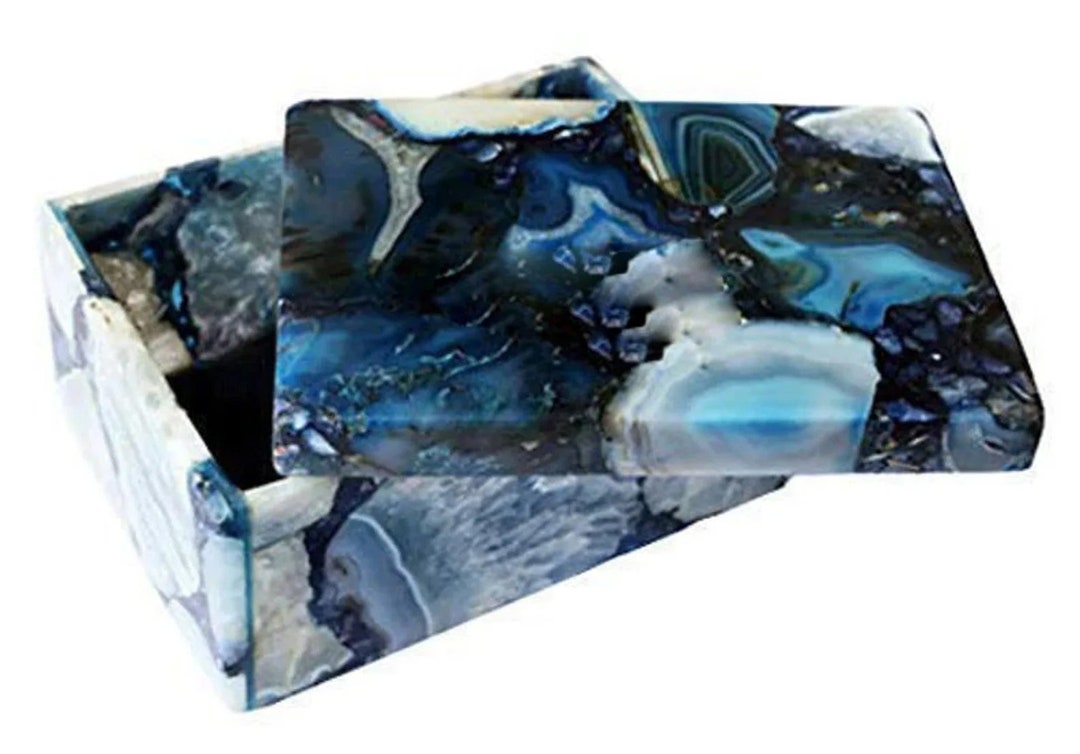 Blue Agate Jewelry Box, Agate Storage, Trinket Box, Unique Gift for Her