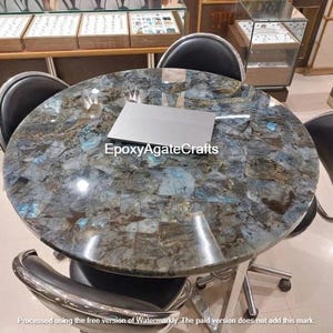 Round Labradorite Stone Table Top: Handmade Crystal Decor