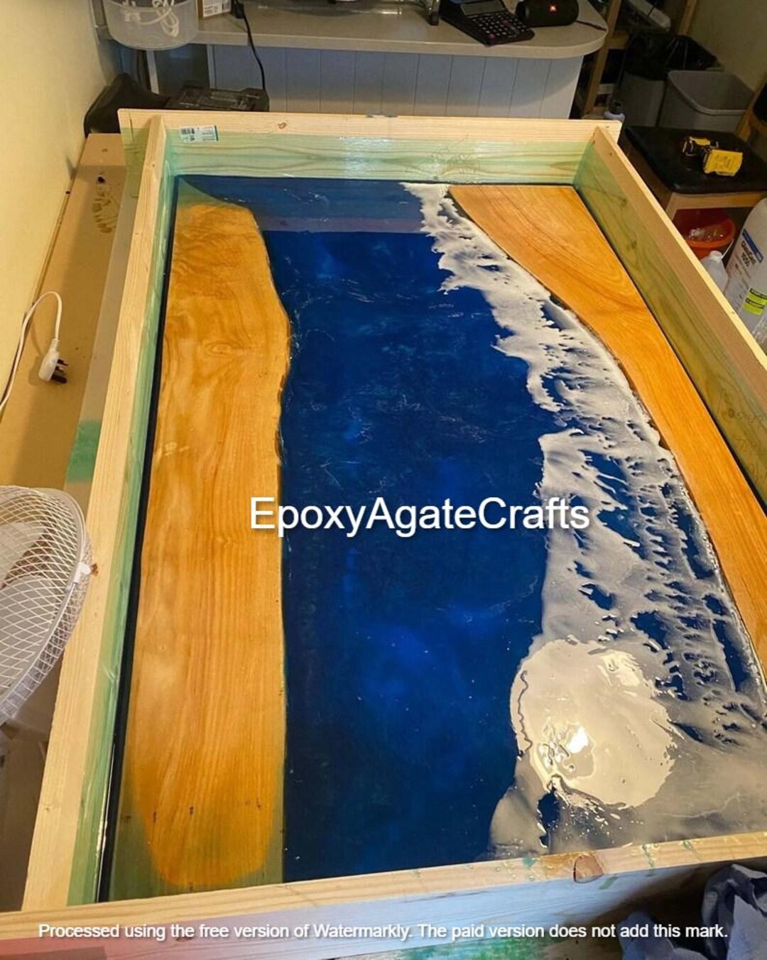 60"x36" Blue Ocean Wave Epoxy Resin Sofa Center Dining Table Natural ...