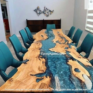 Resin Epoxy Dining Table Rectangle Dining Table Natural Acacia Wooden Made To Order Kitchen Island Furniture Decors