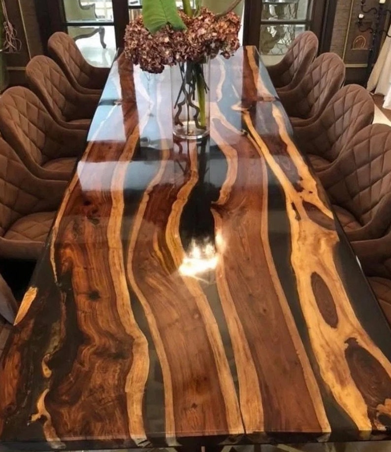 Black Epoxy Resin Top Table Dining Acacia Wood Epoxy Resin Etsy