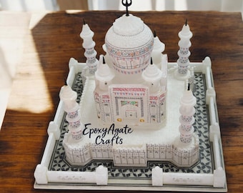 手作りの白い大理石のタージ・マハルのレプリカ：インドの記念碑モデル