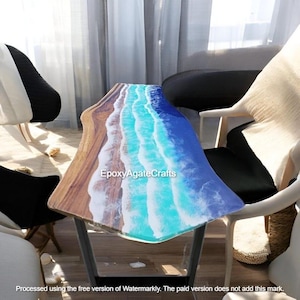 Epoxy Resin Ocean Wave Table: Handmade Coastal Dining Table (72&quot;x48&quot;)
