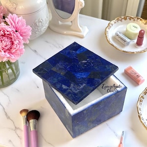 Handmade Lapis Lazuli Jewelry Box: Gemstone Keepsake, Agra Inlay Art