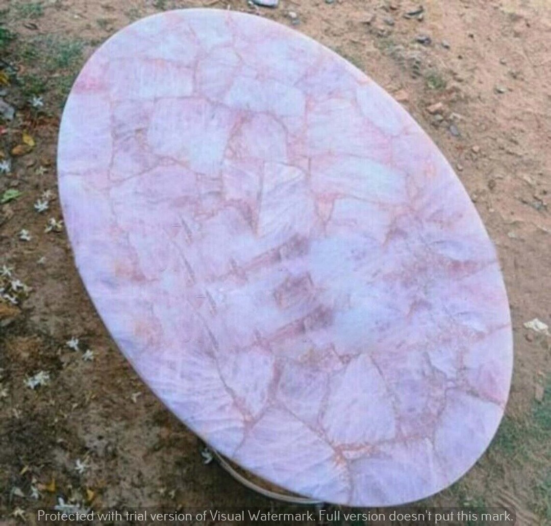 Oval Rose Quartz Stone Dining Table Crystal Healing Kitchen Etsy