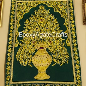 Zardozi Jewel Carpet Wall Hanging: Handmade Floral Embroidery Tapestry