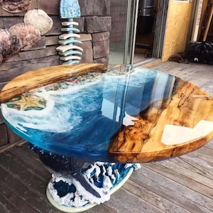 Round Ocean Wave Epoxy Table Handmade Epoxy Coffee Table Made To Order With Iron Legs Conference Table Wooden Epoxy Table Home Decors