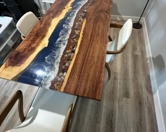 Nach Maß Ozean Epoxy Harz Center Sofa Esstisch, Küchenplatte Tisch, Theke Schreibtisch Holz Live Edge Walnuss Bauernhaus Möbel Dekore