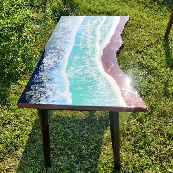 Ocean Wave Epoxy Resin Dining Table Handmade Furniture Kitchen Slab Counter Desk Luxury Furniture Wooden Live Edge Walnut Decors