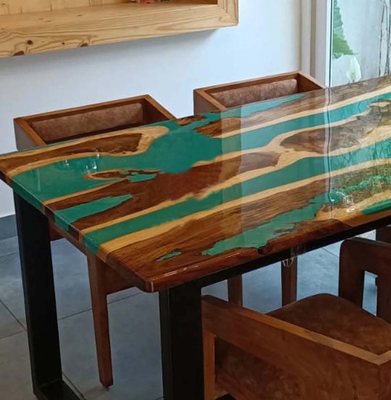 Green Epoxy Resin Dinning Table Custom Made Epoxy Resin Tops Etsy