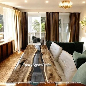 Clear Epoxy Resin Dining Table Center Sofa Furniture Luxury Acacia Wooden Live Edge Housewarming Interior Hallway Decors