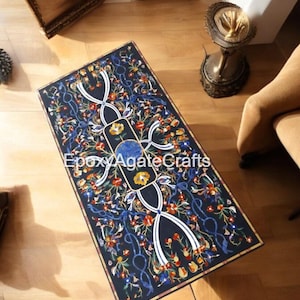Handmade Black Marble Inlay Table Top: Modern Stone Art Decor