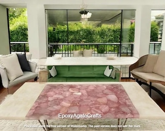 Rectangle Rose Quartz Dining Table: Modern Crystal Gemstone