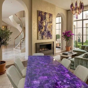 Purple Amethyst Dining Table Top, Rectangular Gemstone Table, Handmade, Luxury Crystal Dining Table Furniture