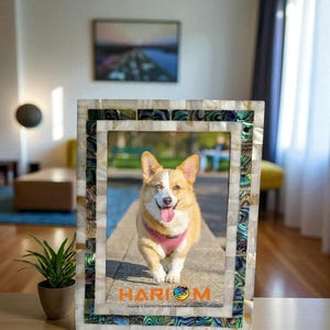 Handmade Marble Photo Frame: Mother of Pearl & Abalone Inlay