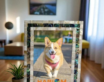 Handmade Marble Photo Frame: Mother of Pearl & Abalone Inlay Art