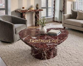 Heart Shape Rosso Levanto Marble Coffee Table, Italian Stone Center Table