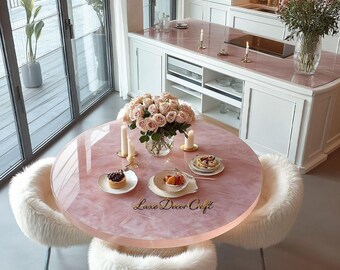 Natural Rose Quartz Coffee Table, Round Pink Crystal Centrepiece, Living Room Furniture Decors