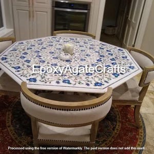 60&quot; White Italian Marble Table Top: Handmade Inlay Coffee Table