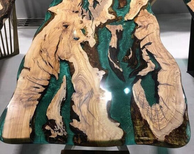 Cedar Live Edge Resin River Bar Top With River Bed Rock Pebble Accent