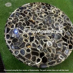 Handmade Black Agate Stone Table Top: Luxury Modern Console Desk