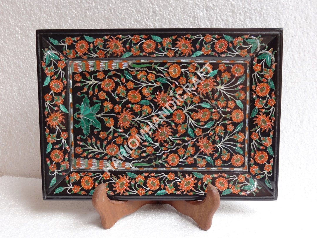 9 X 6 Inches Black Marble Serving Tray With Carnelian Stone Etsy