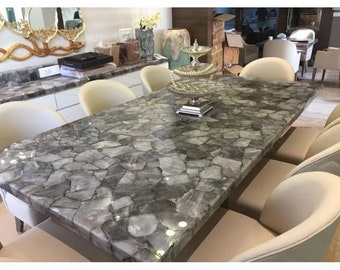 Mesa de comedor de piedra de ágata hecha a pedido, muebles de cocina hechos a mano, escritorio para reuniones y conferencias, decoraciones de pasillo de estar de lujo